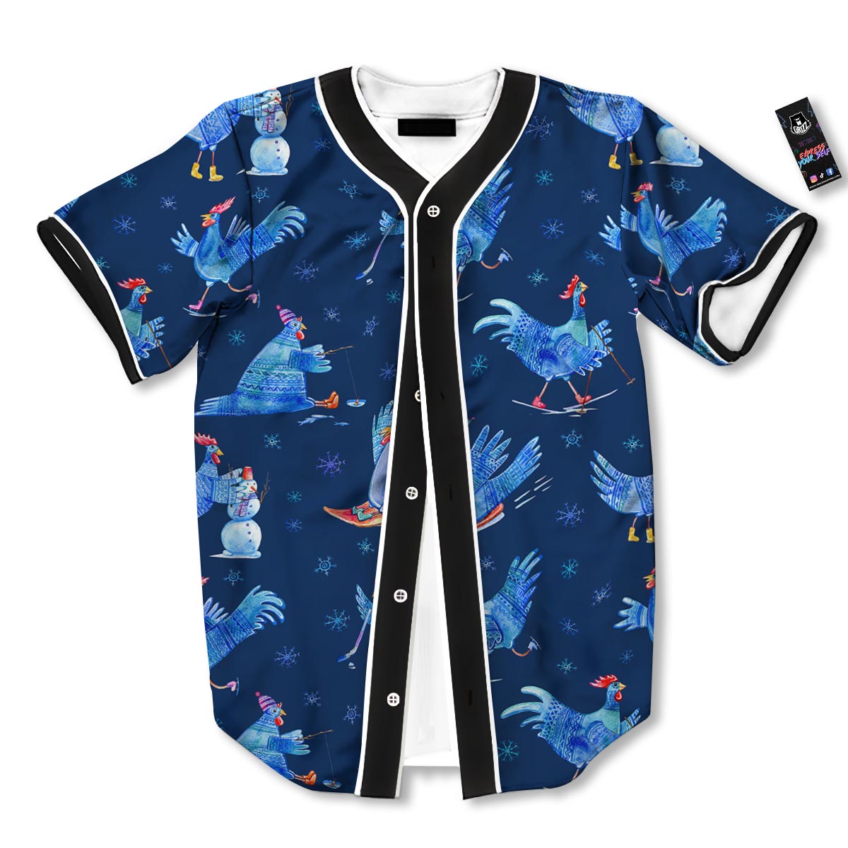 Snowflake And Rooster Print Pattern Baseball Jersey-grizzshop