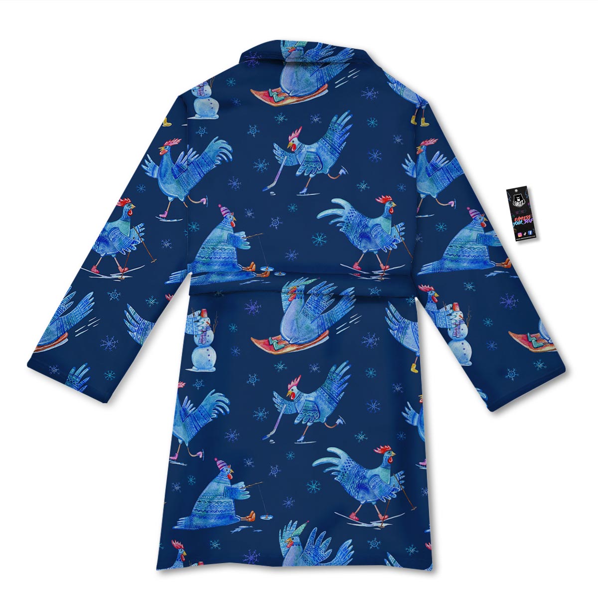 Snowflake And Rooster Print Pattern Bathrobe-grizzshop