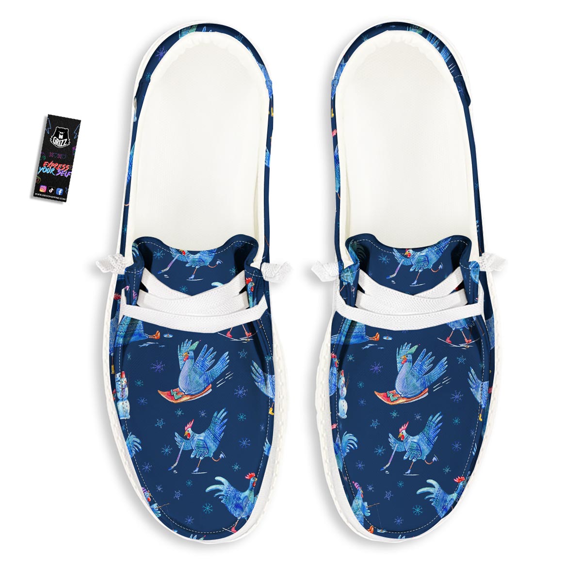 Snowflake And Rooster Print Pattern Black Loafers-grizzshop