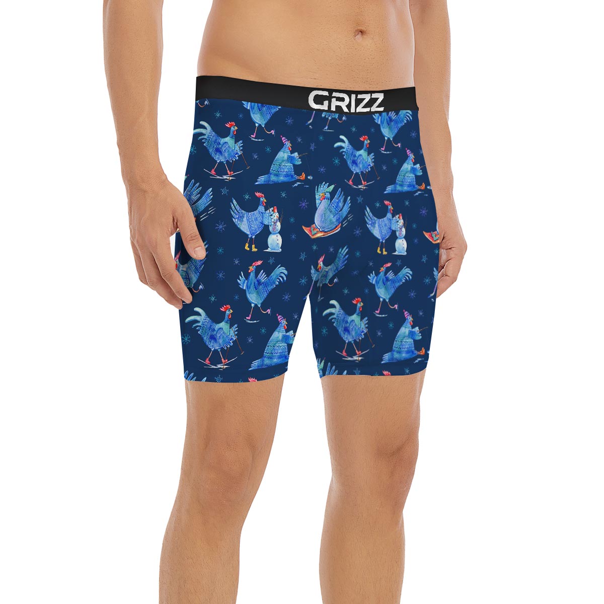 Snowflake And Rooster Print Pattern Boxer Briefs-grizzshop