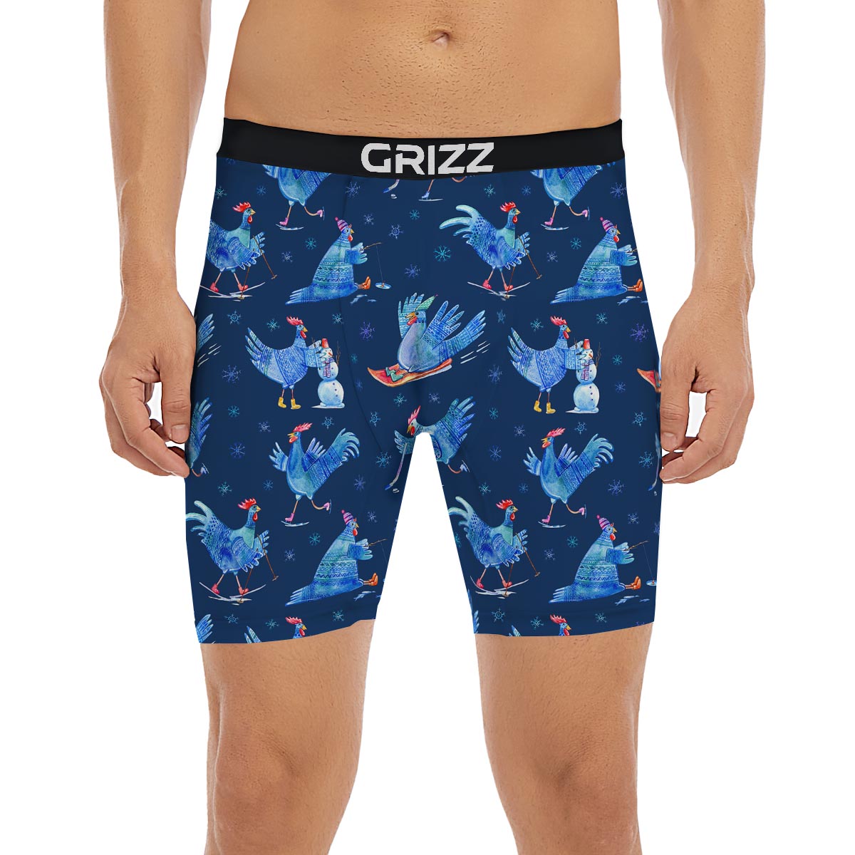 Snowflake And Rooster Print Pattern Boxer Briefs-grizzshop