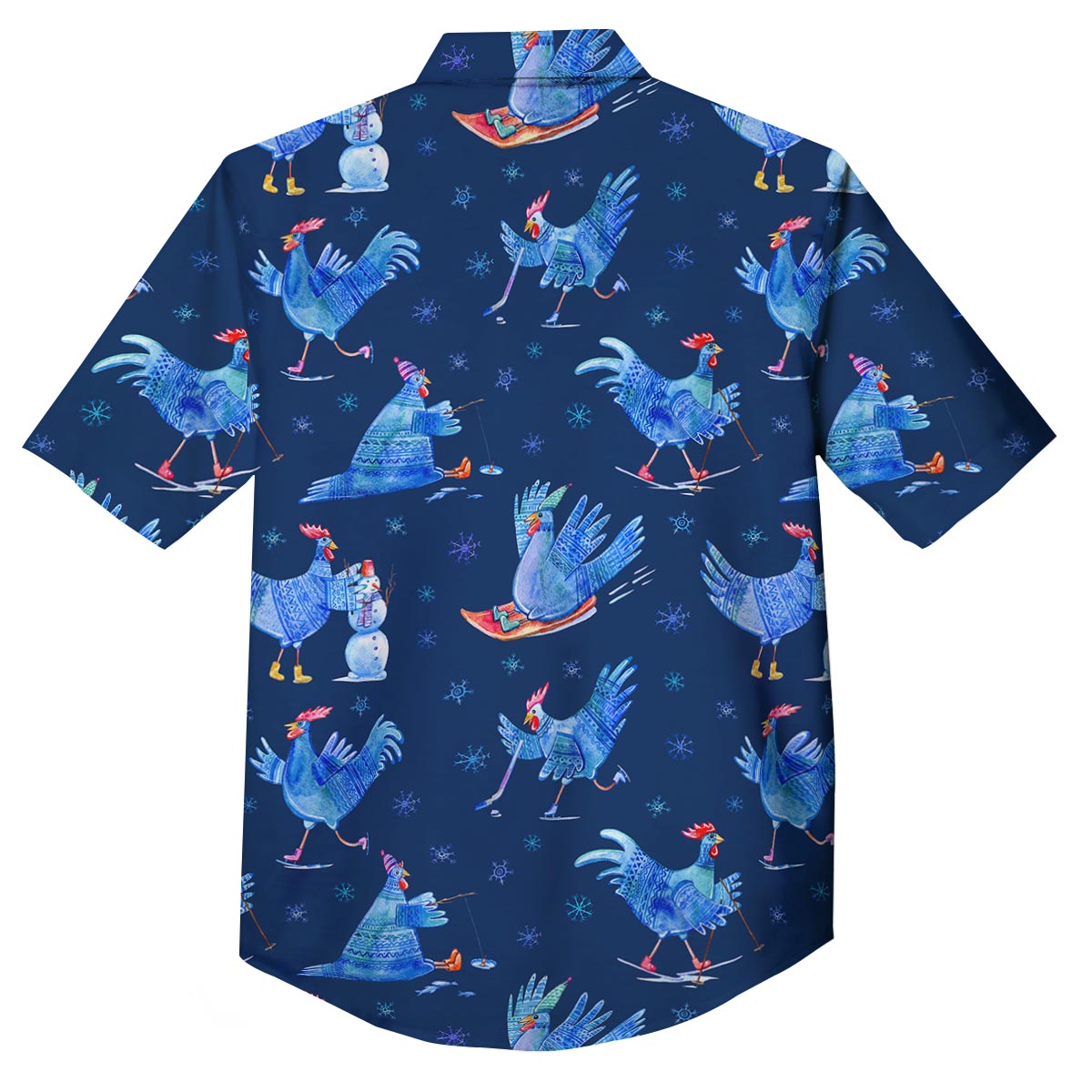 Snowflake And Rooster Print Pattern Button Up Shirt-grizzshop