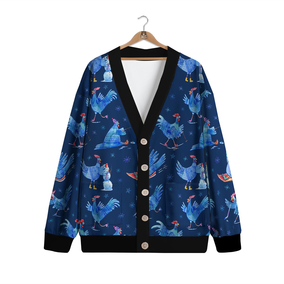 Snowflake And Rooster Print Pattern Cardigan-grizzshop