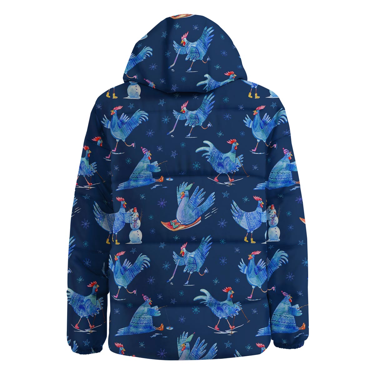 Snowflake And Rooster Print Pattern Down Jacket-grizzshop