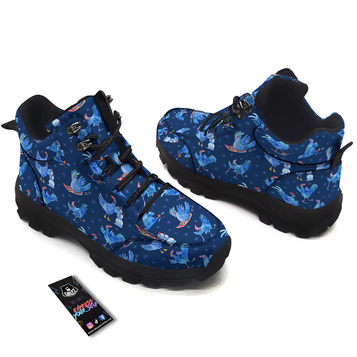 Snowflake And Rooster Print Pattern Hiking Shoes-grizzshop