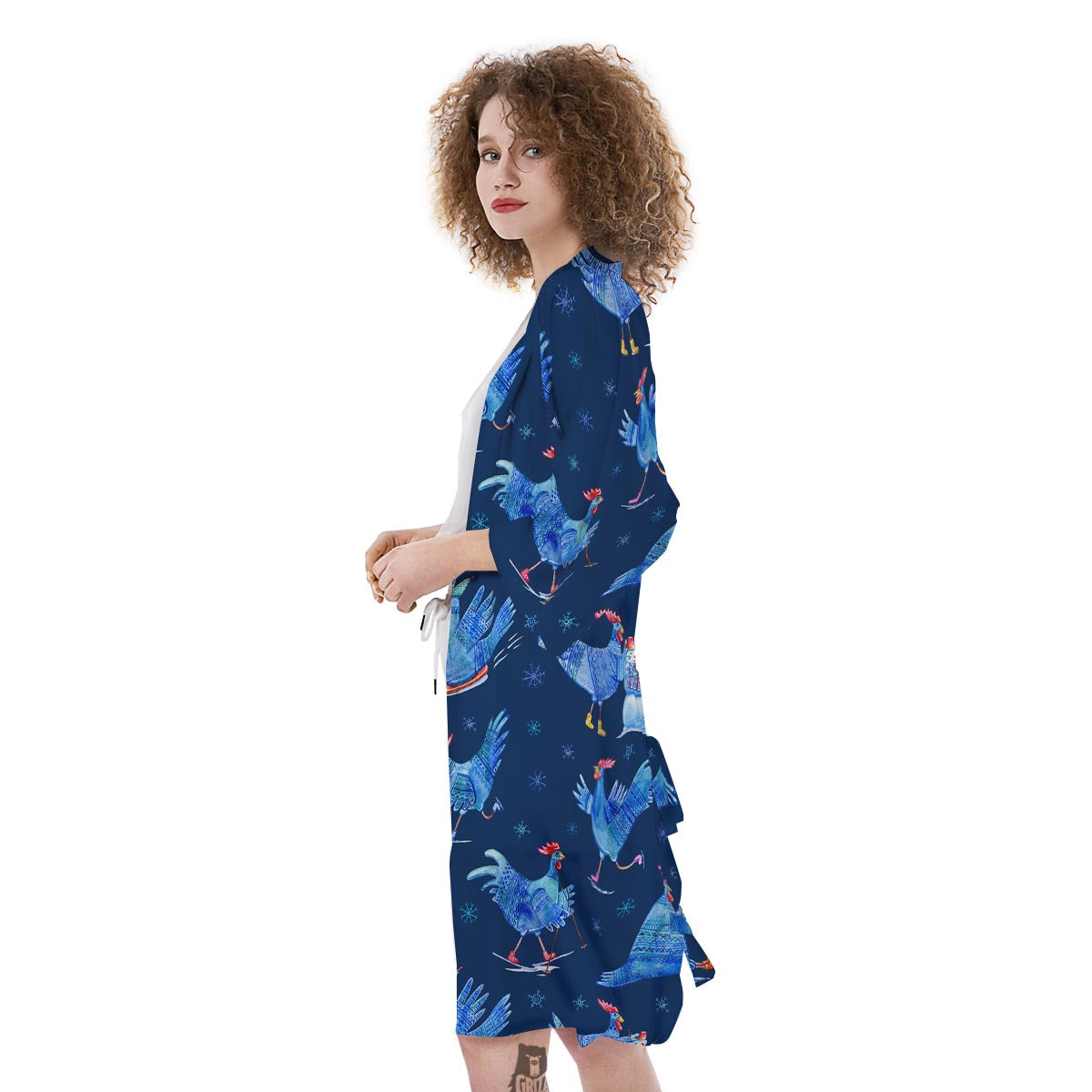 Snowflake And Rooster Print Pattern Kimono-grizzshop