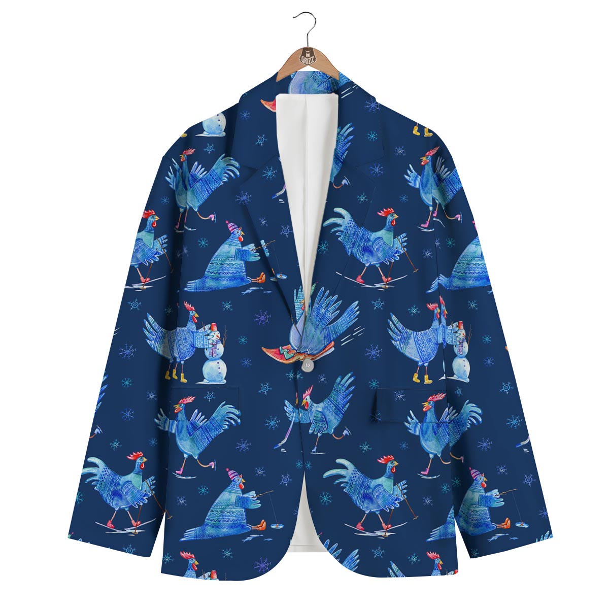 Snowflake And Rooster Print Pattern Men's Blazer-grizzshop