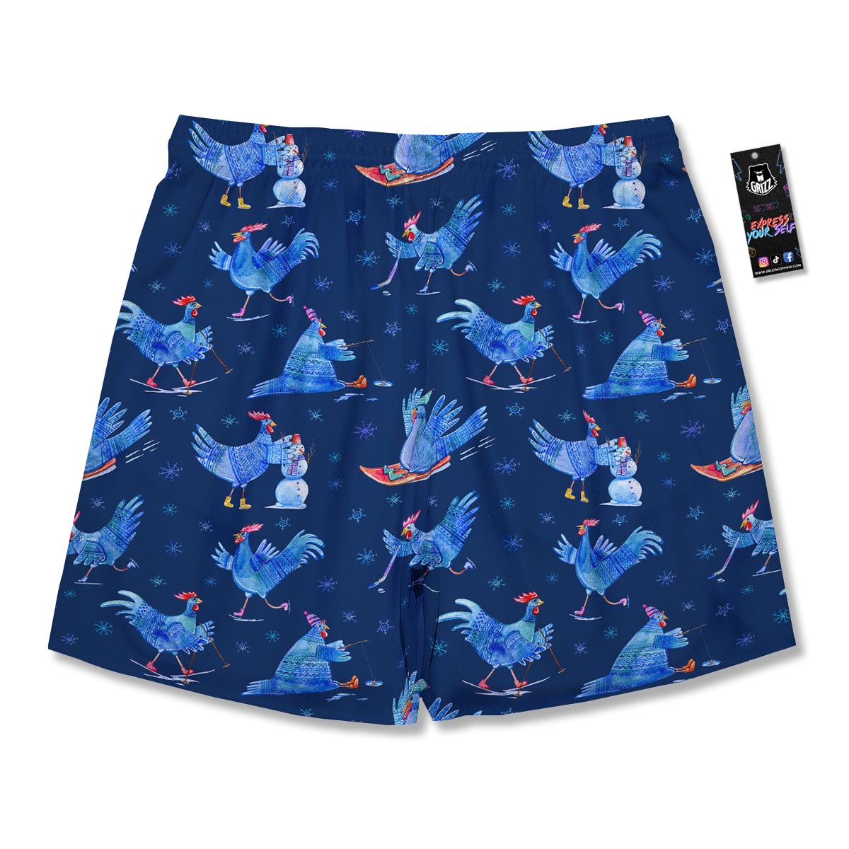 Snowflake And Rooster Print Pattern Men's Running Shorts-grizzshop