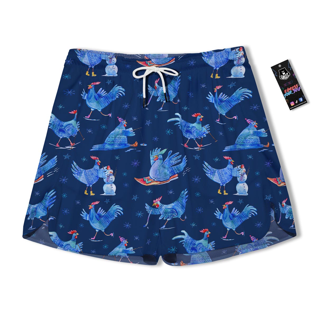 Snowflake And Rooster Print Pattern Men's Running Shorts-grizzshop