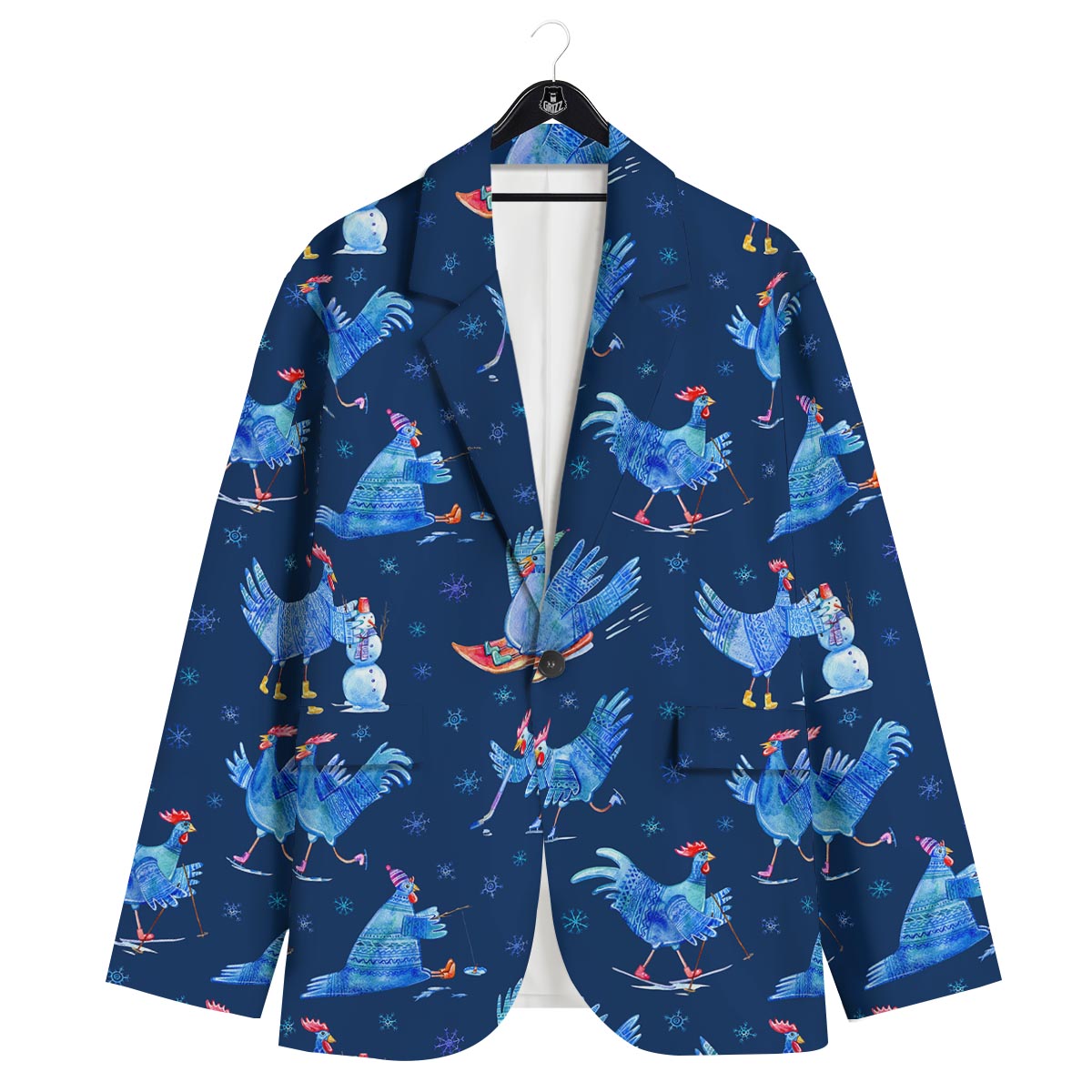 Snowflake And Rooster Print Pattern Men's Sport Coat-grizzshop