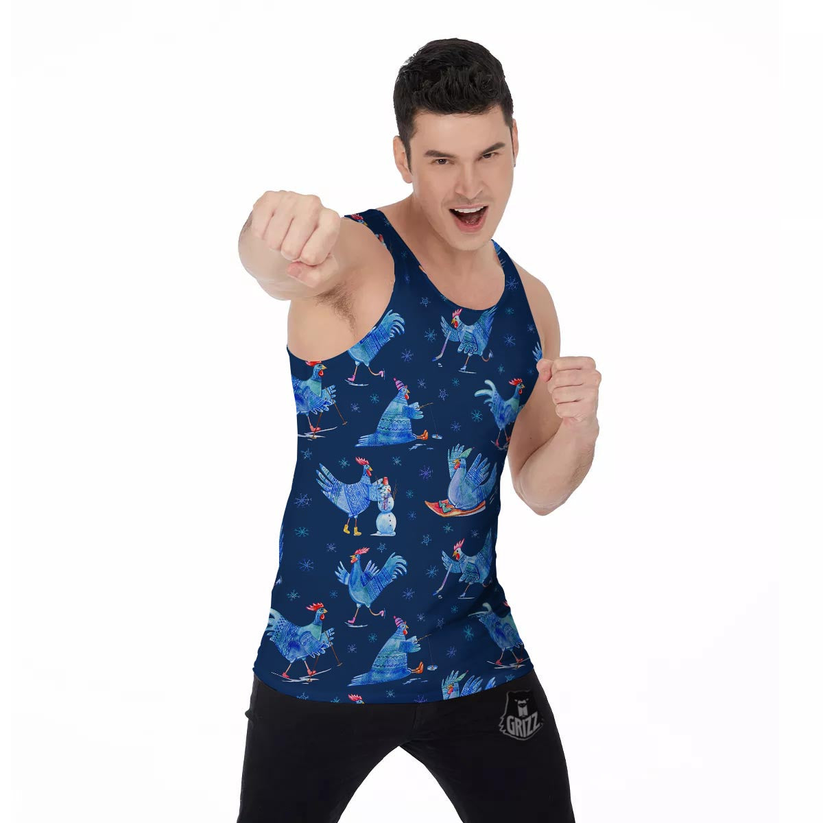 Snowflake And Rooster Print Pattern Men's Tank Top-grizzshop