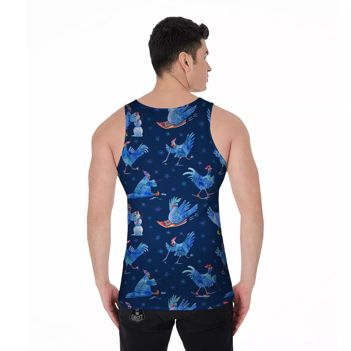 Snowflake And Rooster Print Pattern Men's Tank Top-grizzshop
