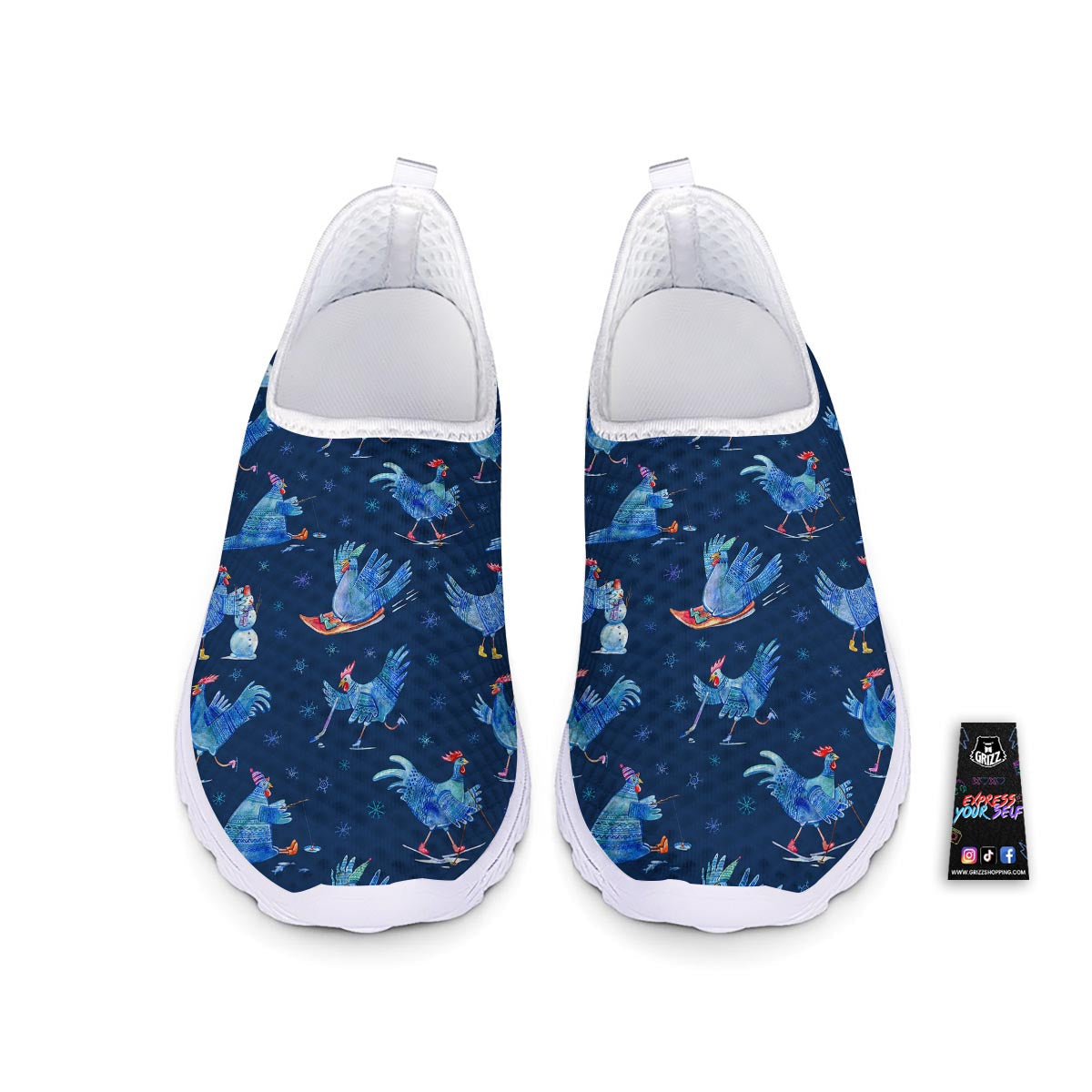 Snowflake And Rooster Print Pattern Nurse Shoes-grizzshop