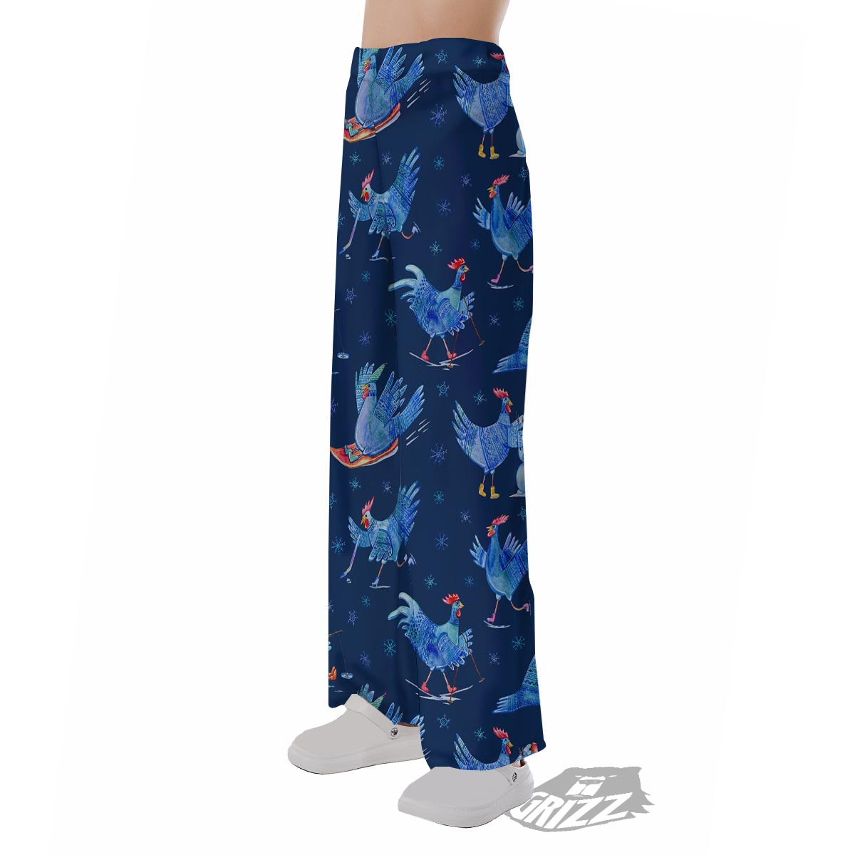 Snowflake And Rooster Print Pattern Pajama Pants-grizzshop