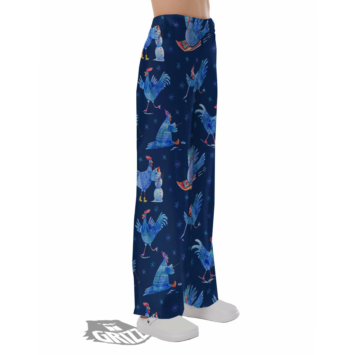Snowflake And Rooster Print Pattern Pajama Pants-grizzshop