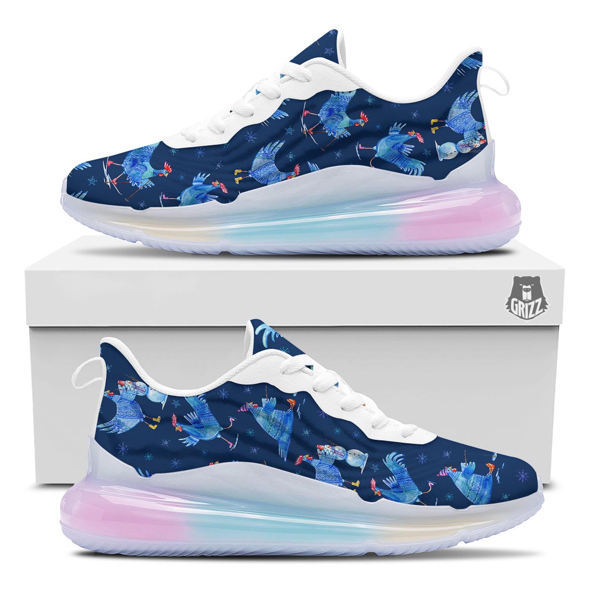 Snowflake And Rooster Print Pattern Running Sneakers-grizzshop