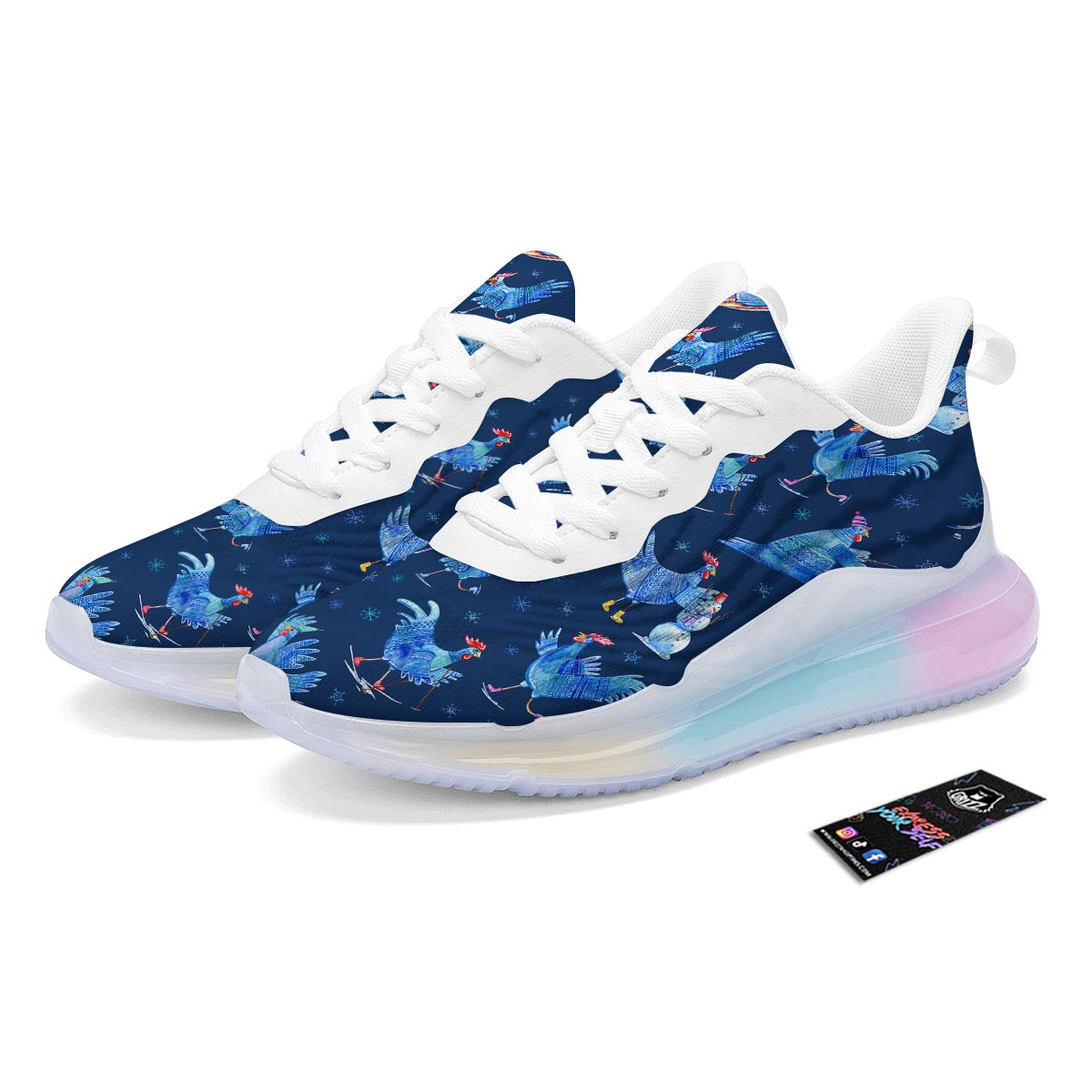 Snowflake And Rooster Print Pattern Running Sneakers-grizzshop
