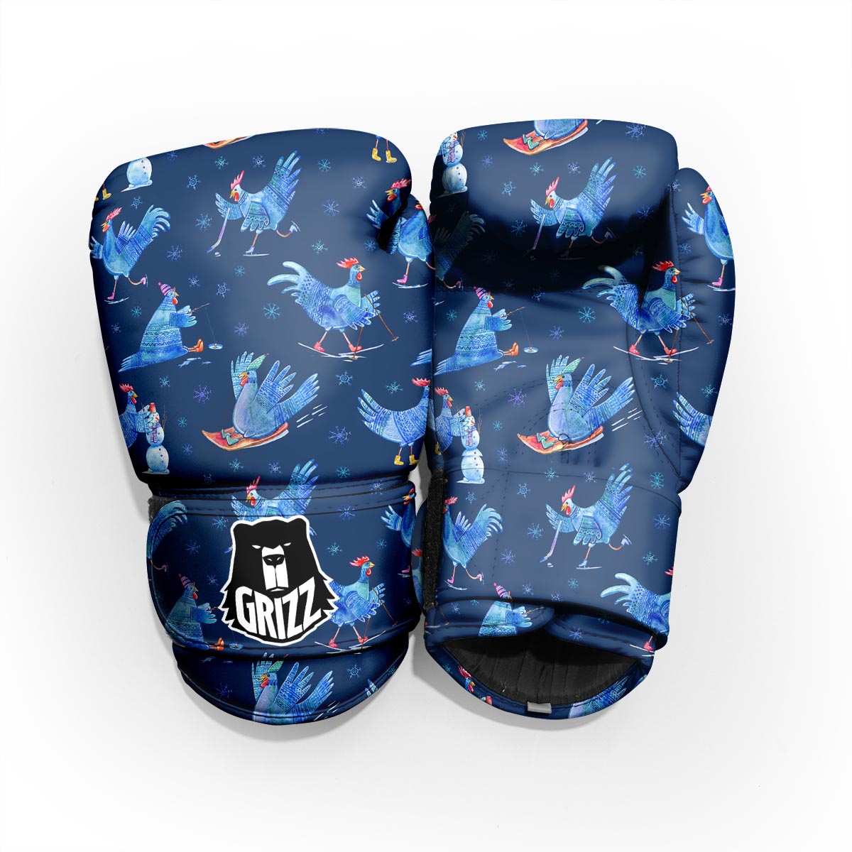 Snowflake And Rooster Print Pattern Pro Boxing Glove