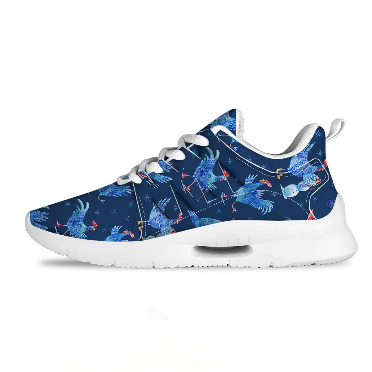 Snowflake And Rooster Print Pattern Tennis Shoes-grizzshop