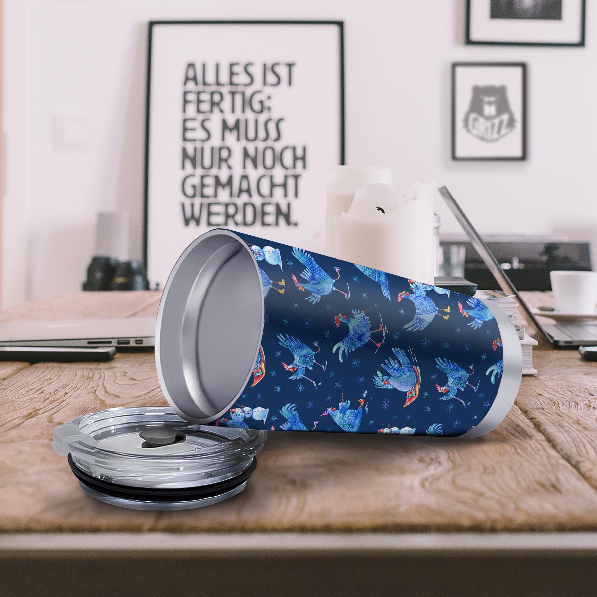 Snowflake And Rooster Print Pattern Tumbler-grizzshop