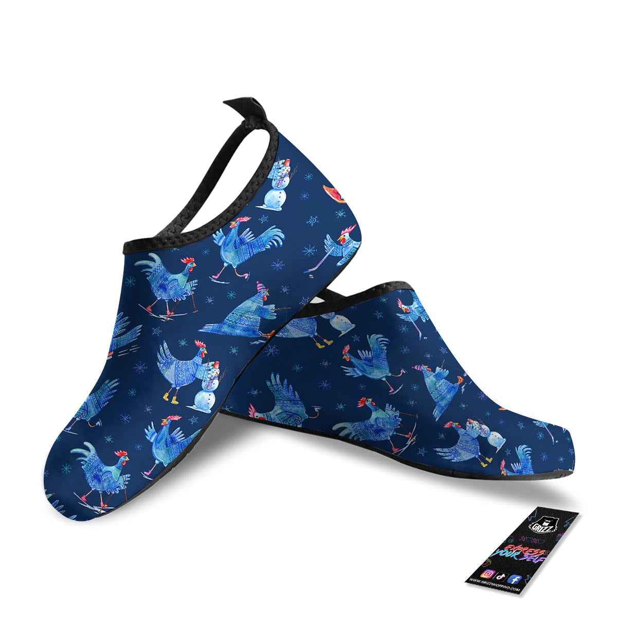 Snowflake And Rooster Print Pattern Water Shoes-grizzshop