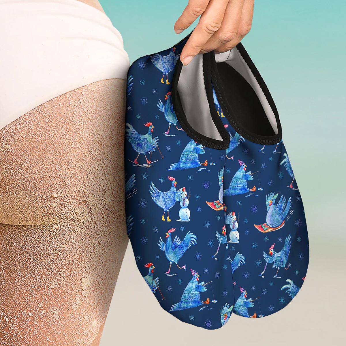 Snowflake And Rooster Print Pattern Water Shoes-grizzshop
