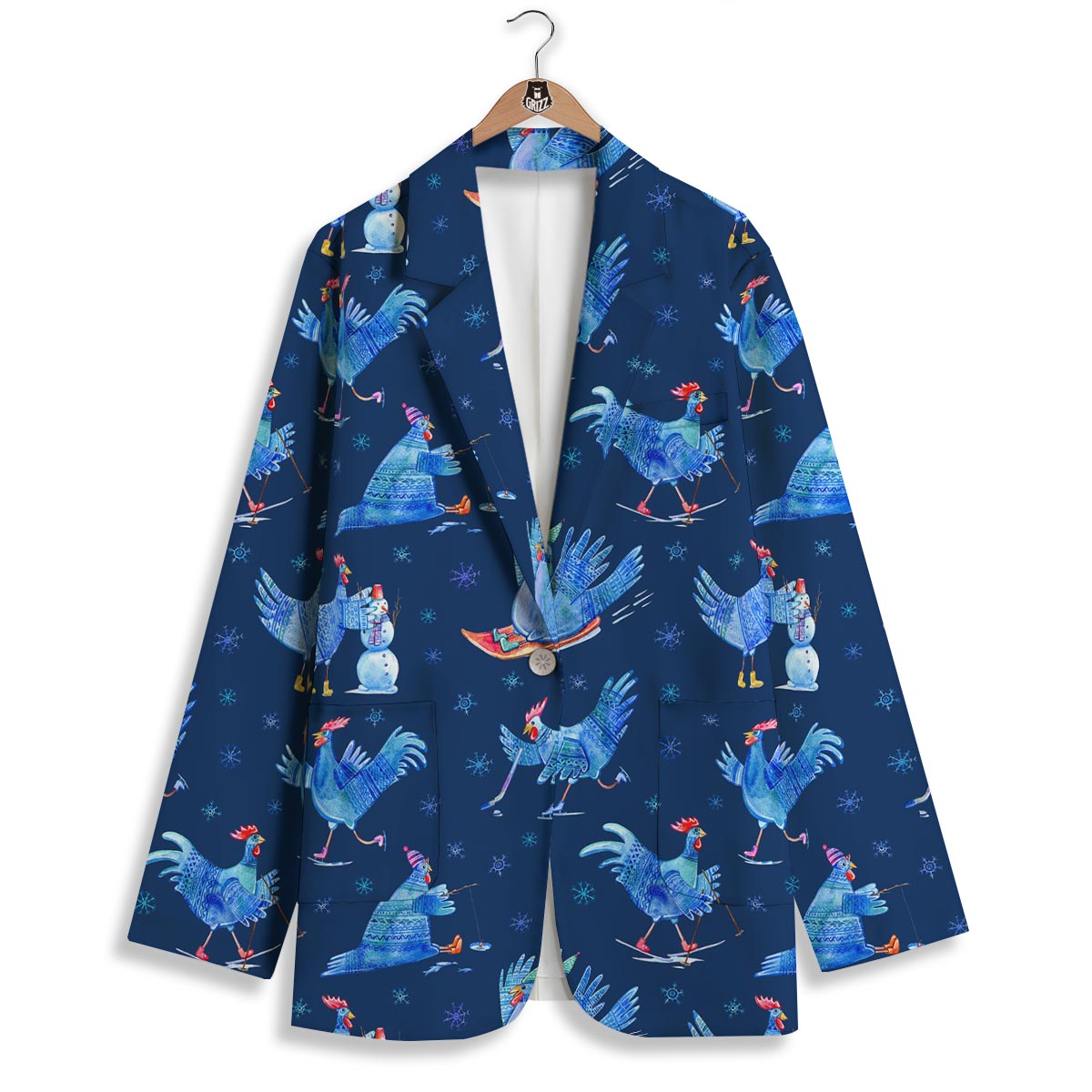 Snowflake And Rooster Print Pattern Women's Blazer-grizzshop