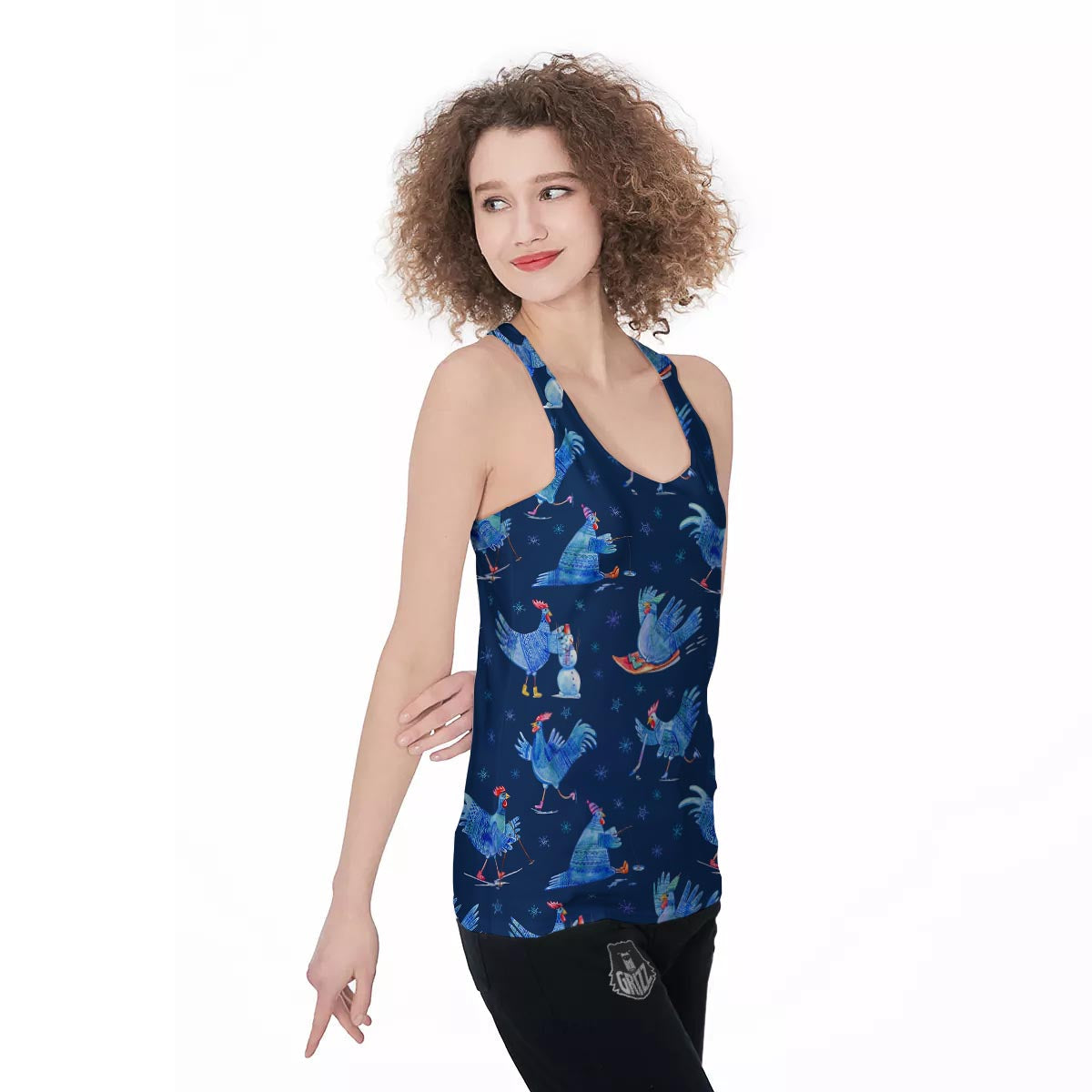 Snowflake And Rooster Print Pattern Women's Racerback Tank Top-grizzshop