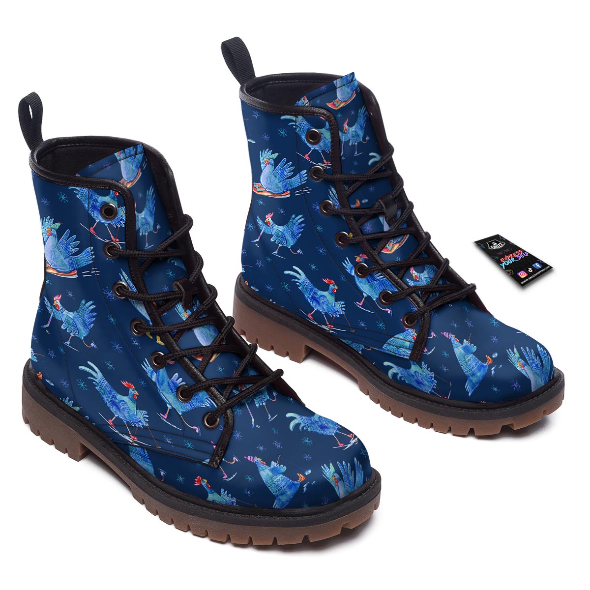 Snowflake And Rooster Print Pattern Work Boots-grizzshop
