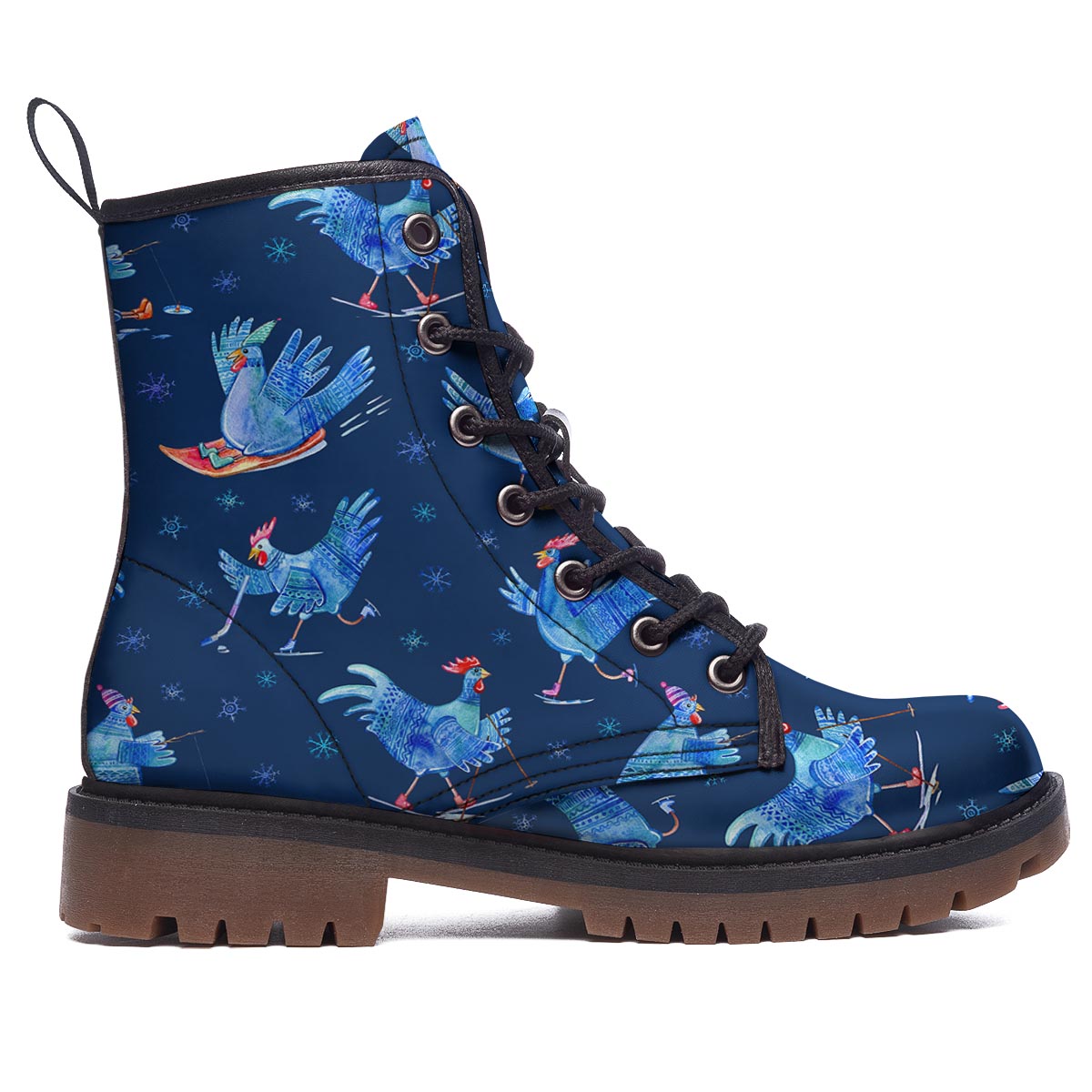 Snowflake And Rooster Print Pattern Work Boots-grizzshop