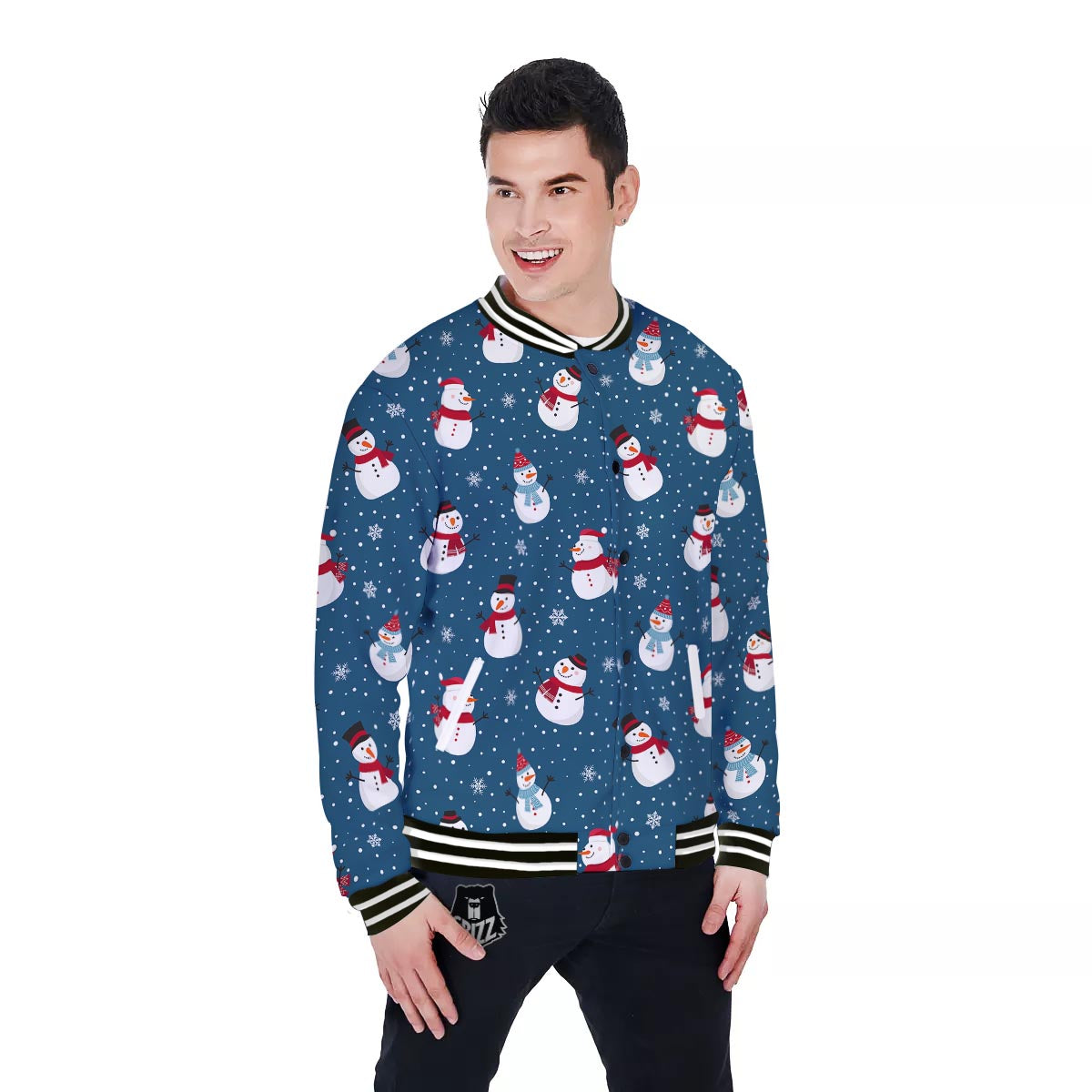Snowflake And Snowman Print Pattern Baseball Jacket-grizzshop