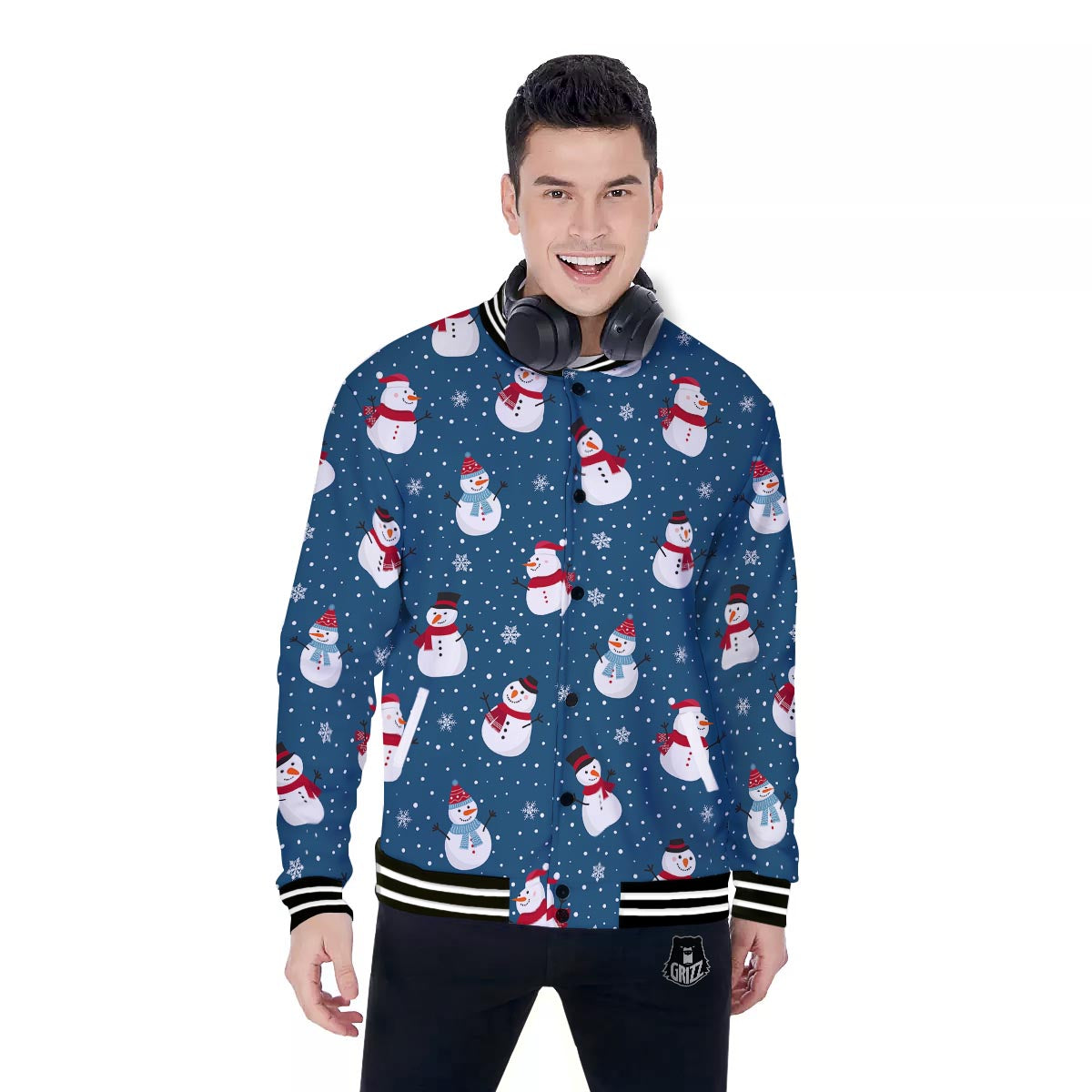 Snowflake And Snowman Print Pattern Baseball Jacket-grizzshop