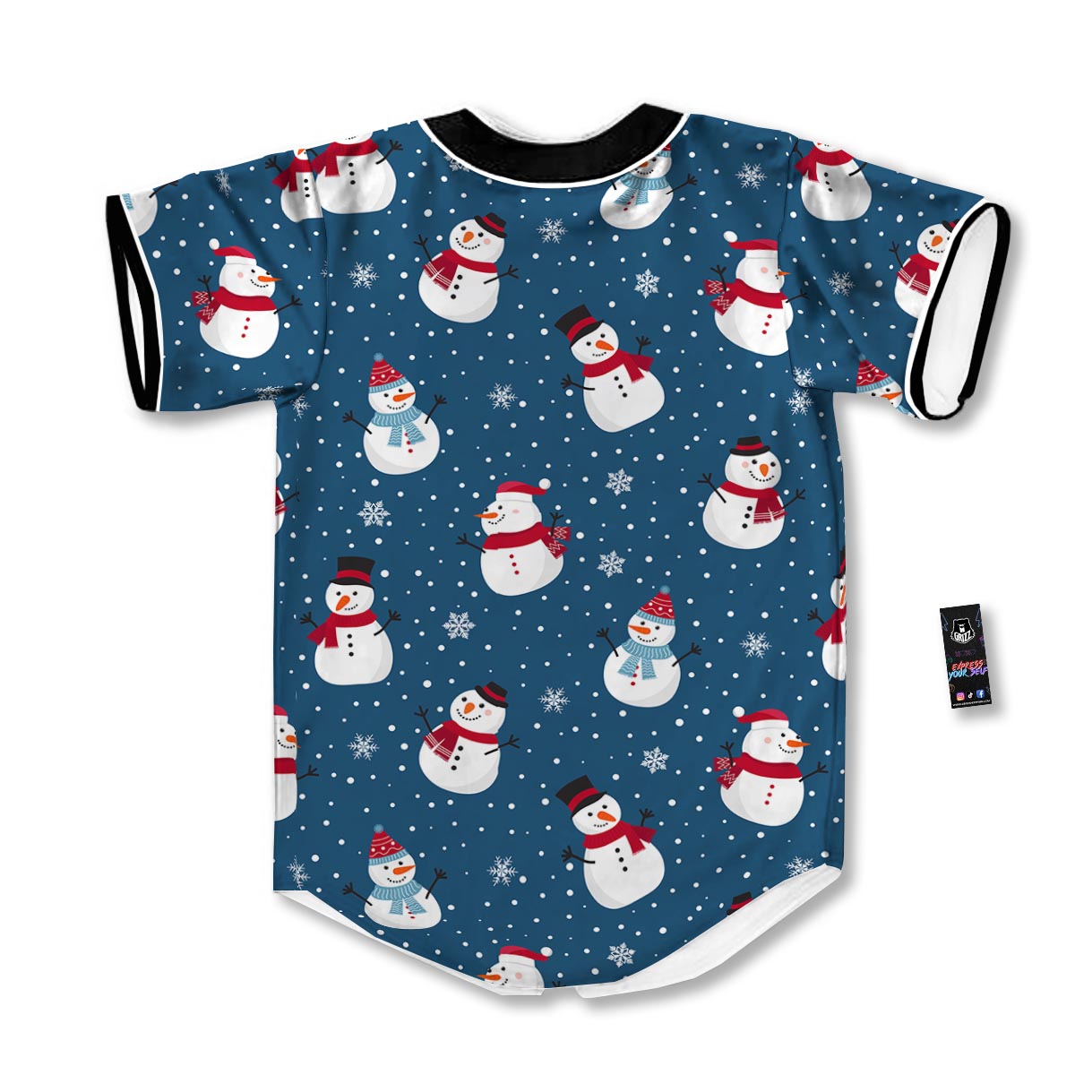 Snowflake And Snowman Print Pattern Baseball Jersey-grizzshop
