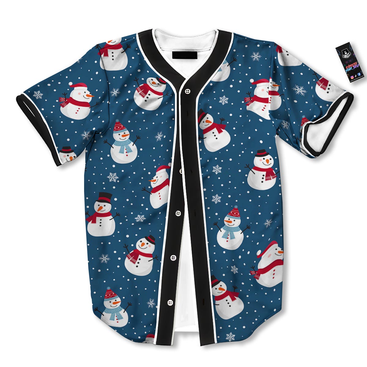 Snowflake And Snowman Print Pattern Baseball Jersey-grizzshop