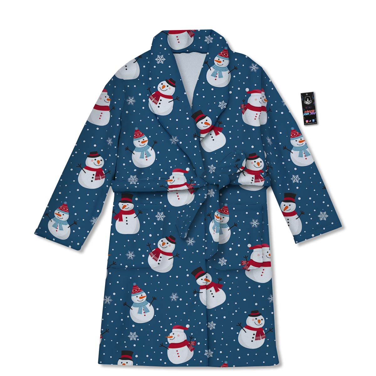 Snowflake And Snowman Print Pattern Bathrobe-grizzshop