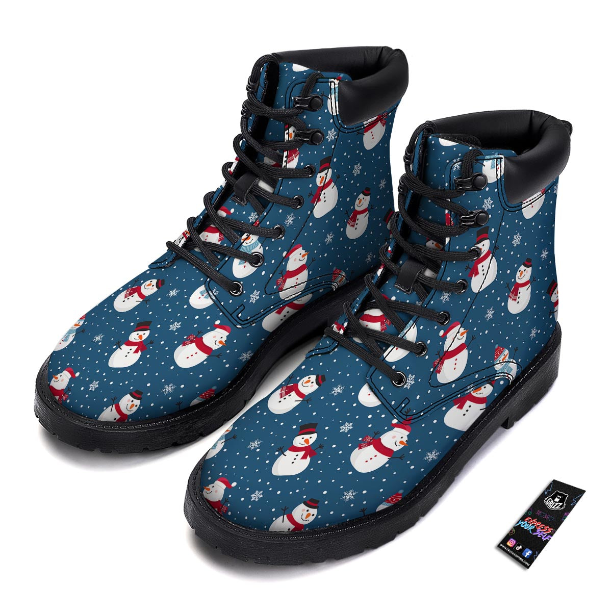 Snowflake And Snowman Print Pattern Boots-grizzshop