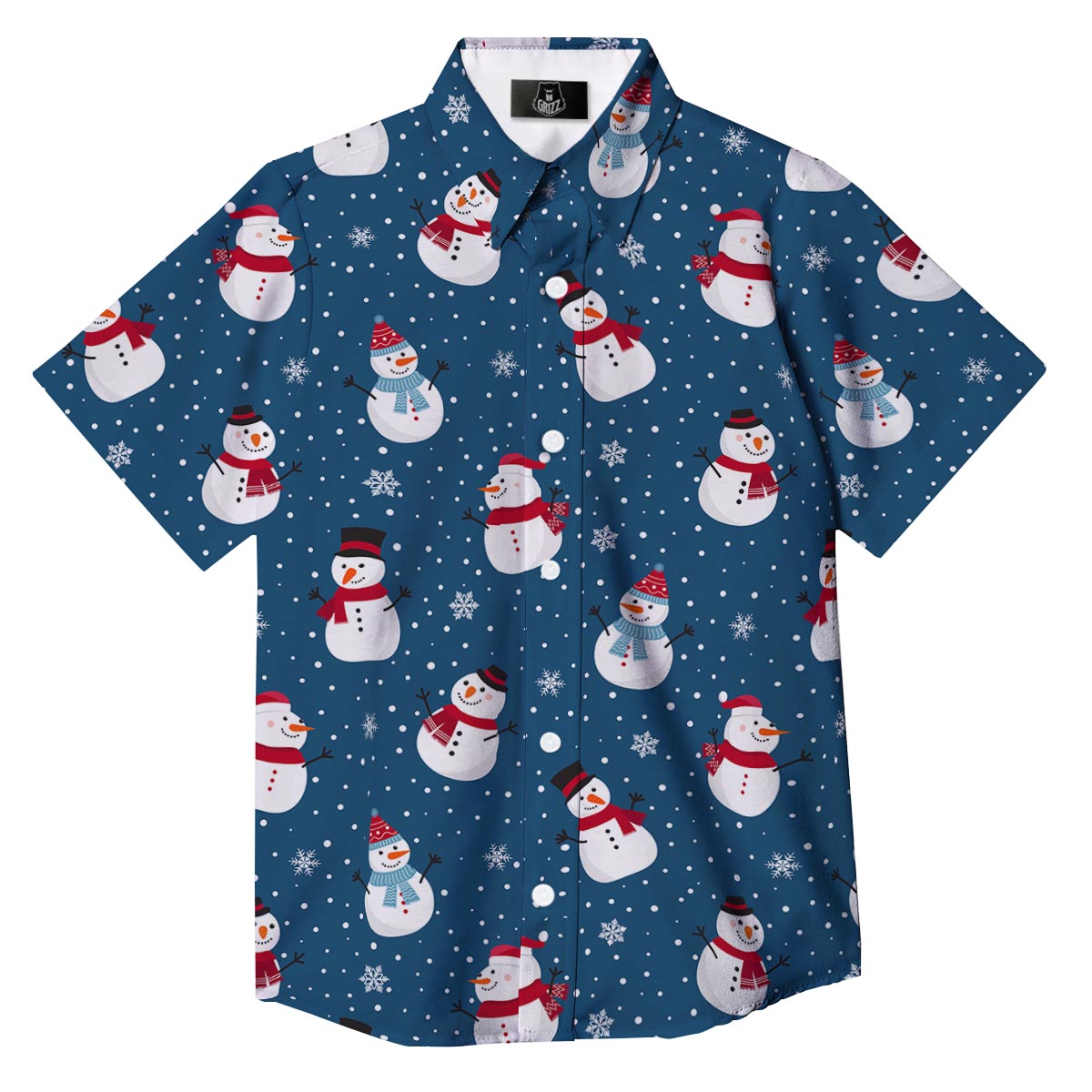 Snowflake And Snowman Print Pattern Button Up Shirt-grizzshop