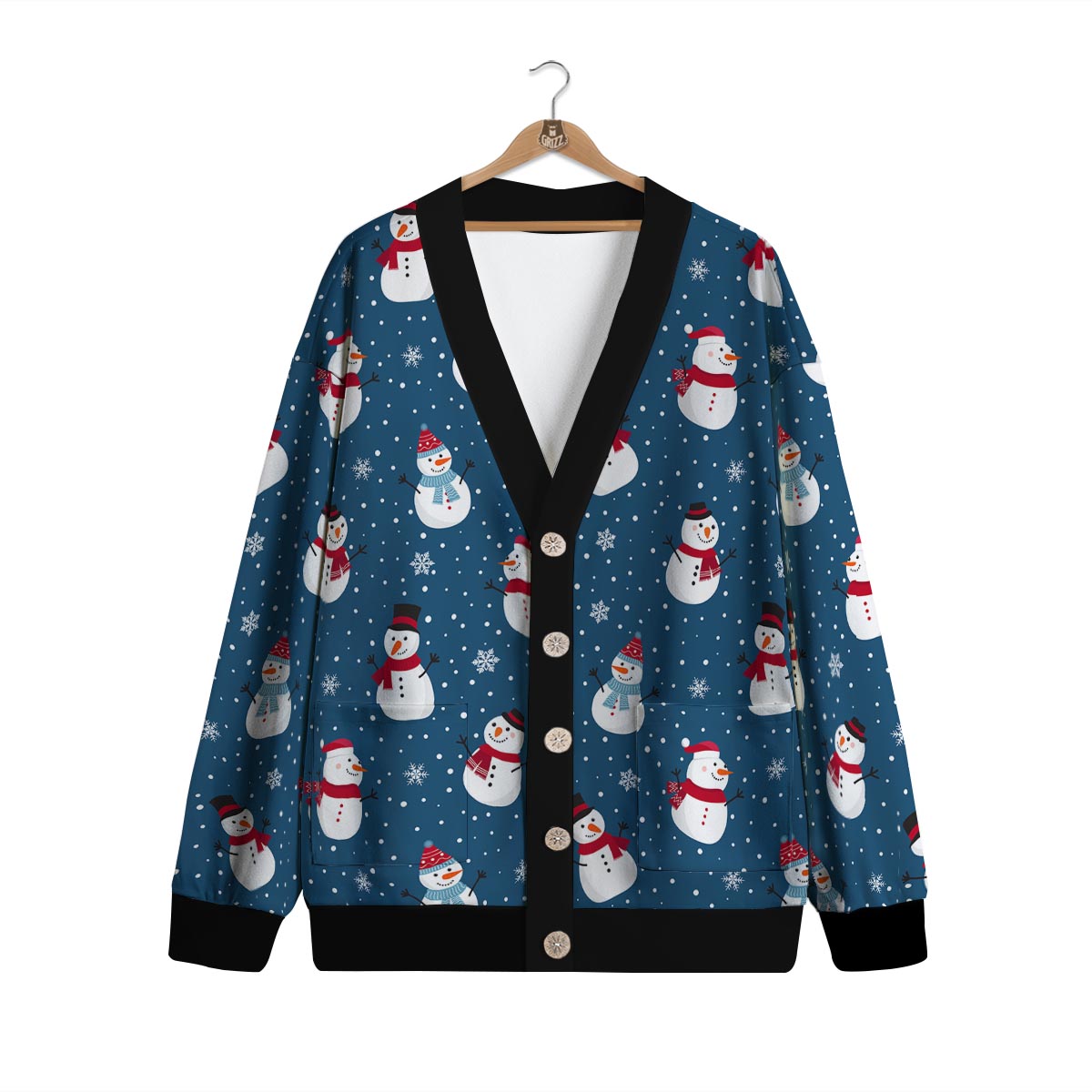 Snowflake And Snowman Print Pattern Cardigan-grizzshop