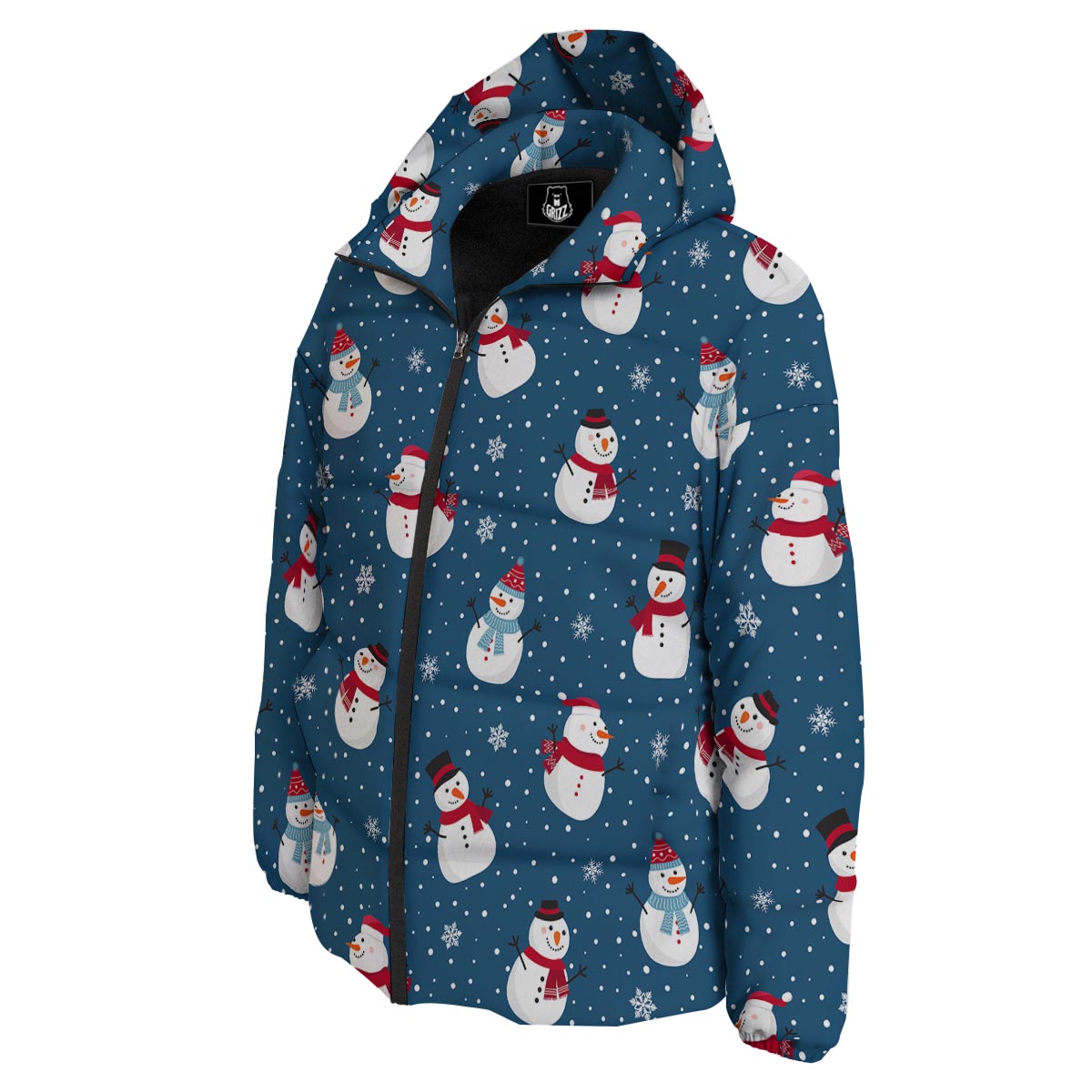 Snowflake And Snowman Print Pattern Down Jacket-grizzshop