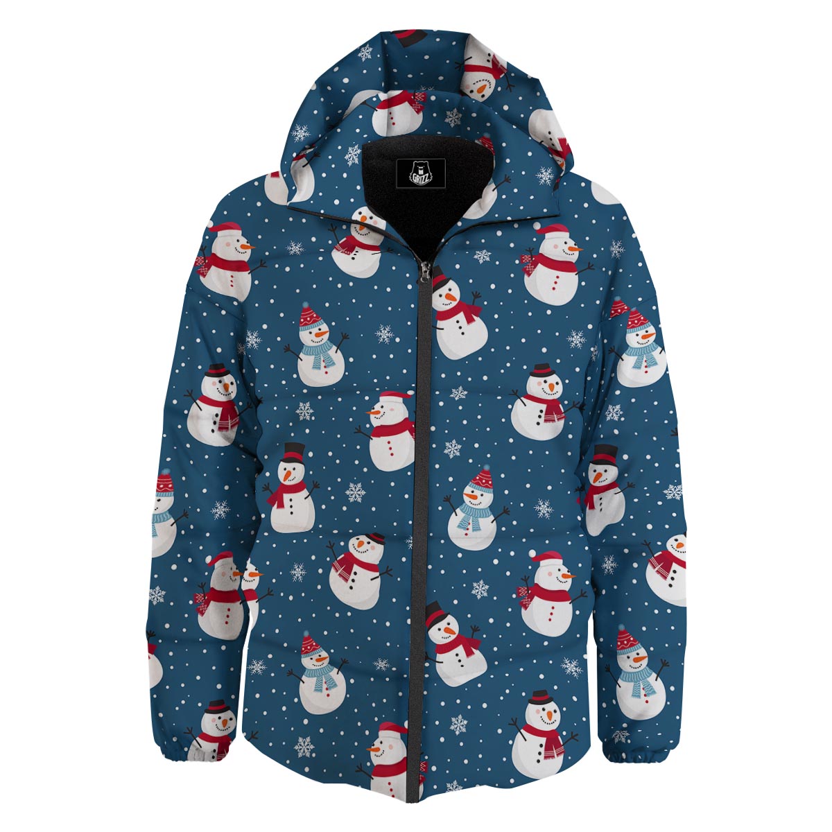 Snowflake And Snowman Print Pattern Down Jacket-grizzshop