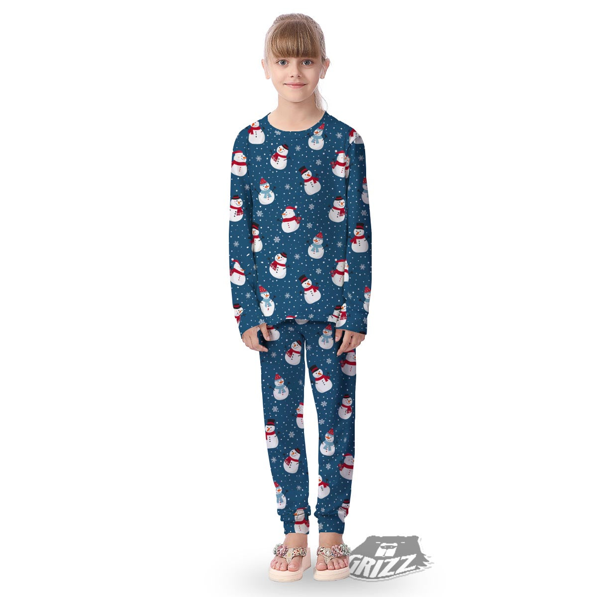 Snowflake And Snowman Print Pattern Kid's Pajamas-grizzshop