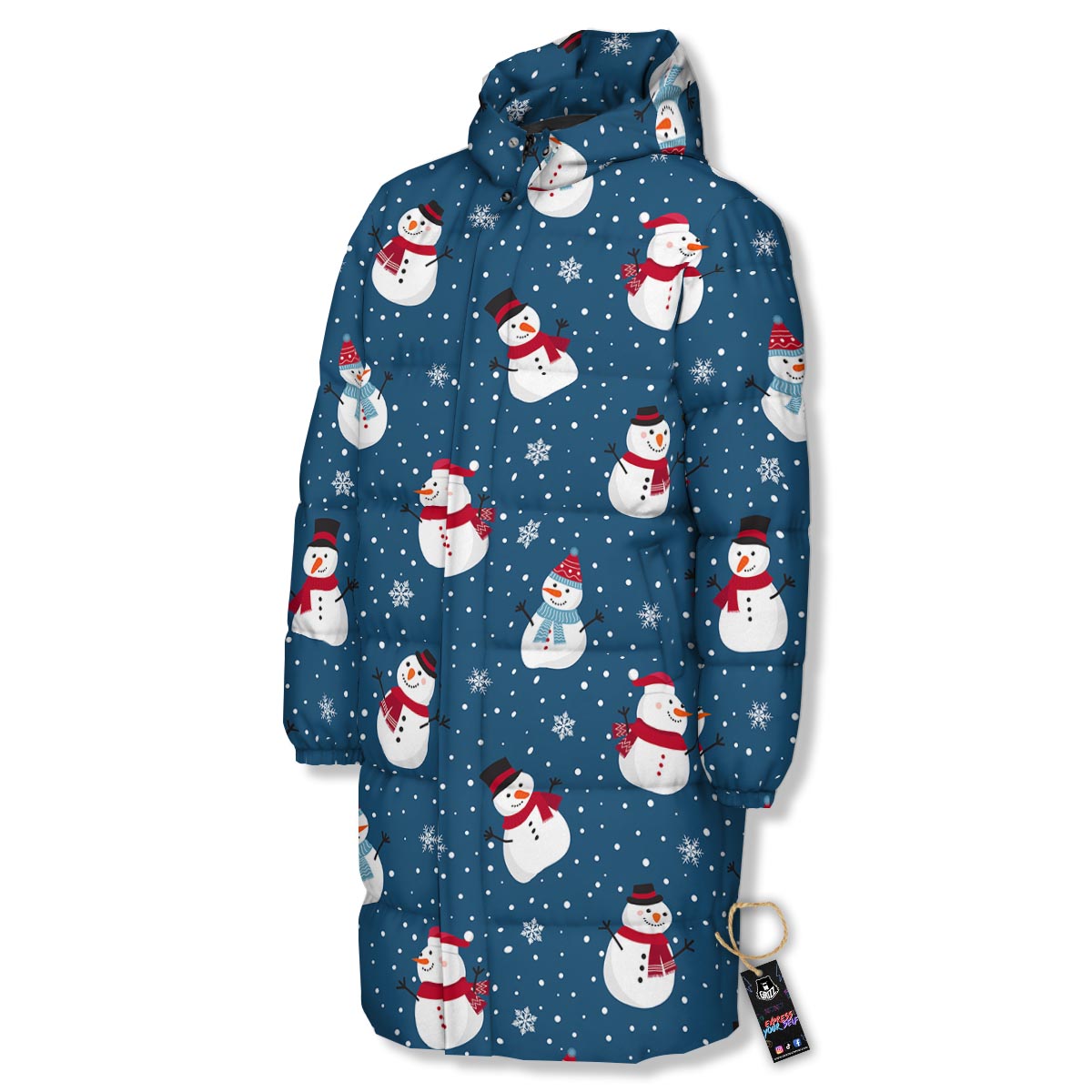 Snowflake And Snowman Print Pattern Long Down Jacket-grizzshop