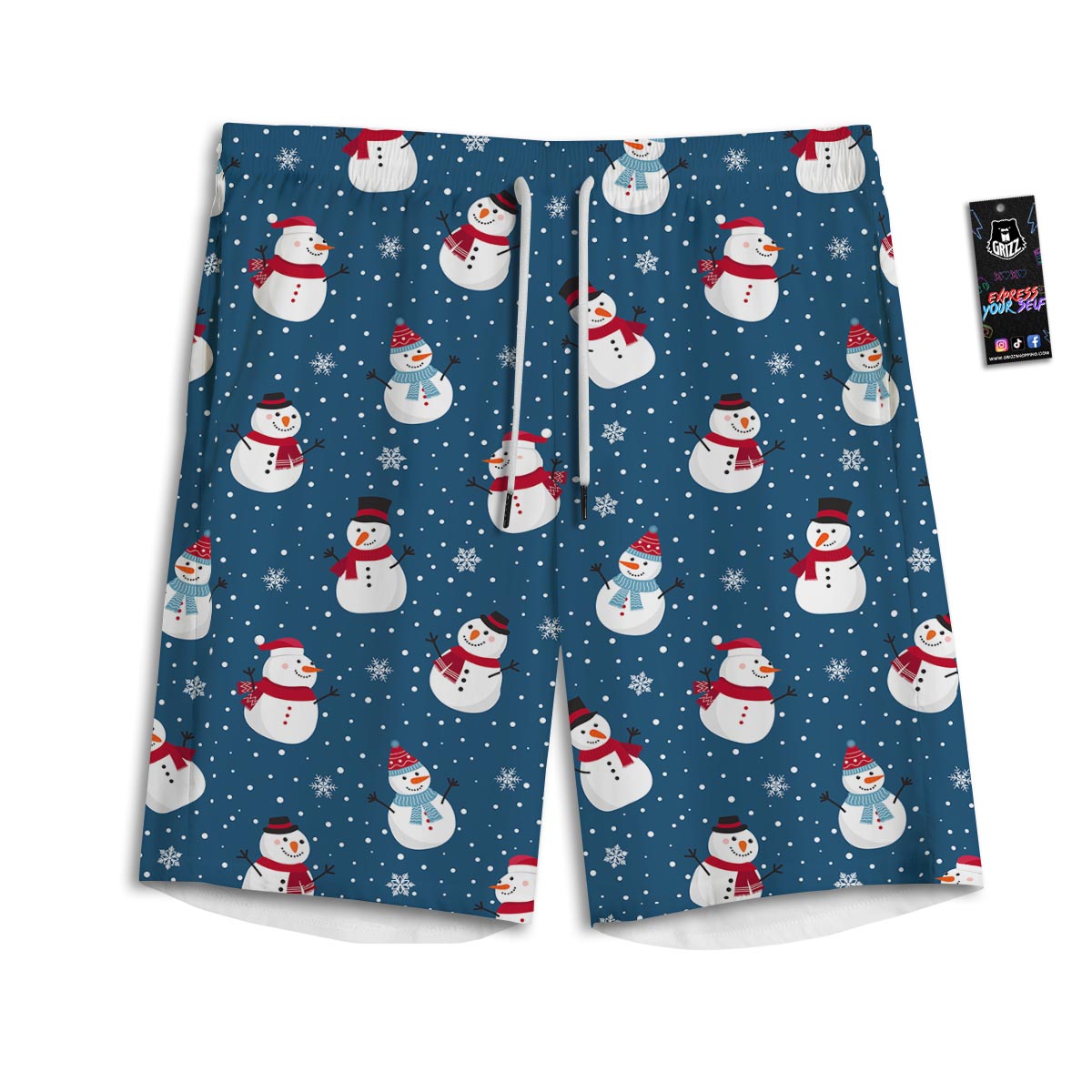 Snowflake And Snowman Print Pattern Men's Athletic Shorts