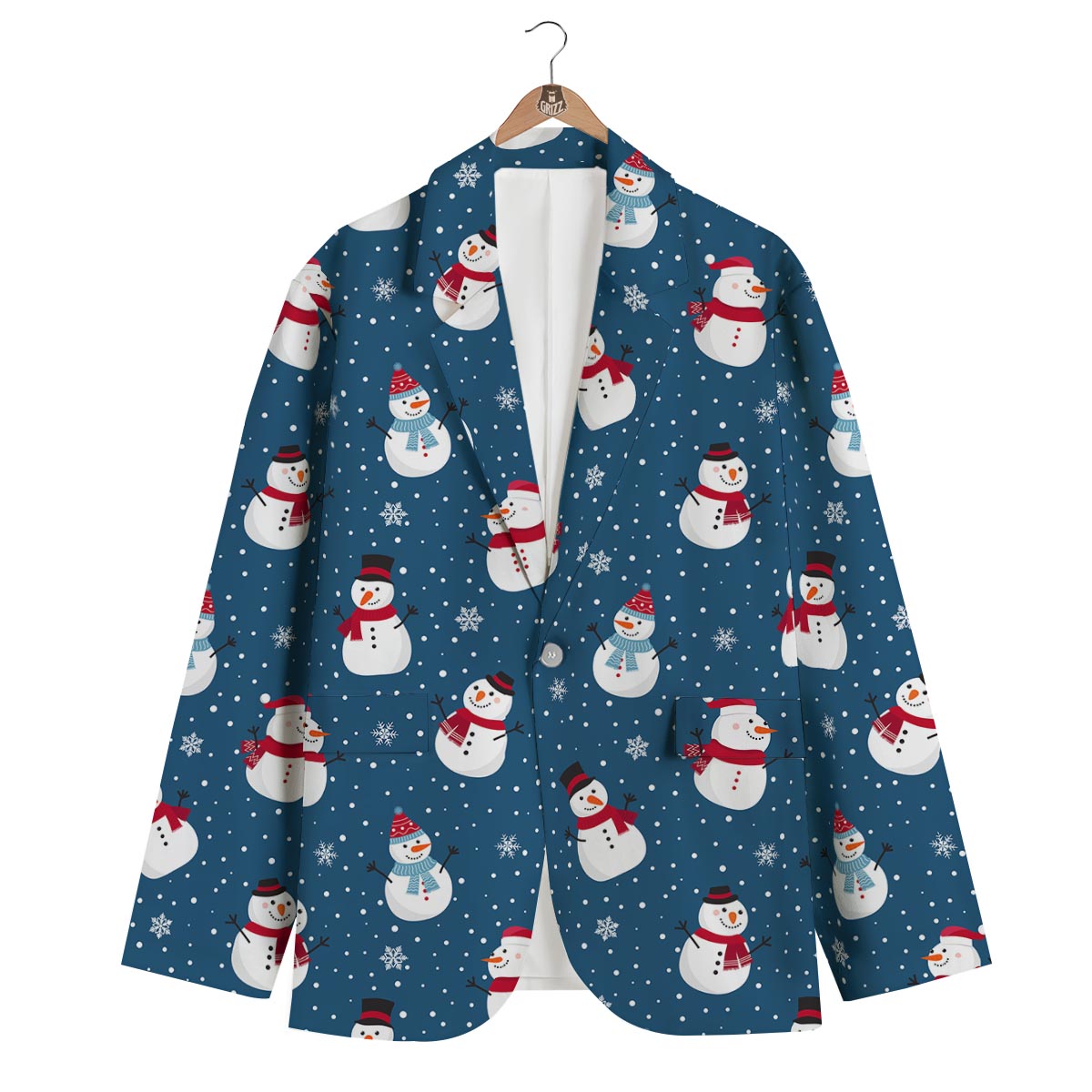 Snowflake And Snowman Print Pattern Men's Blazer-grizzshop