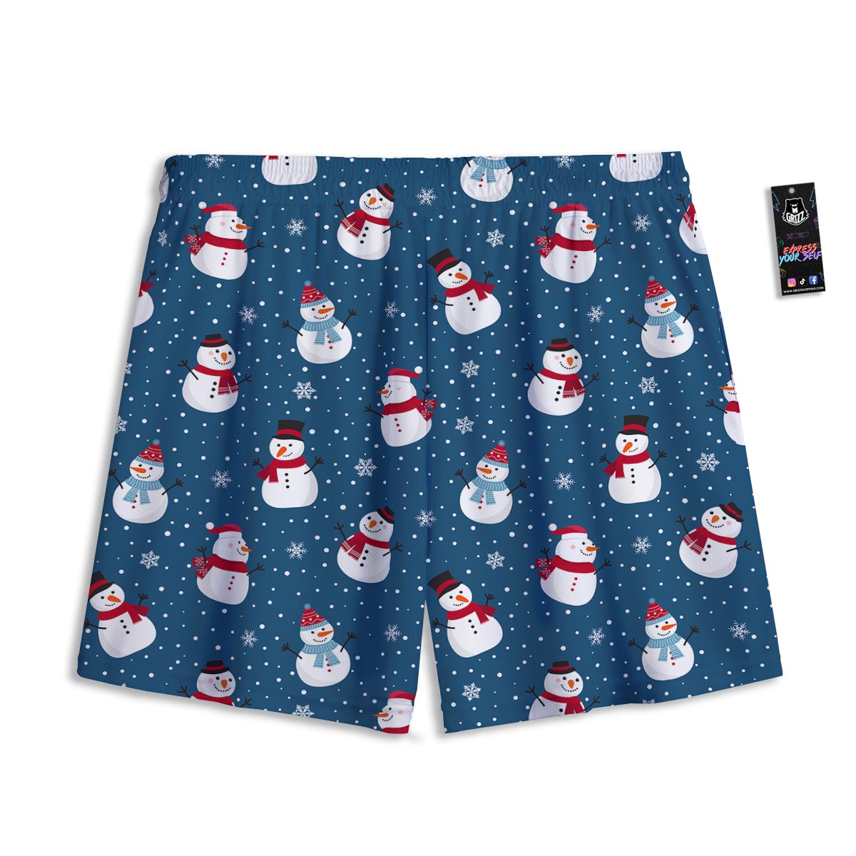 Snowflake And Snowman Print Pattern Mesh Shorts