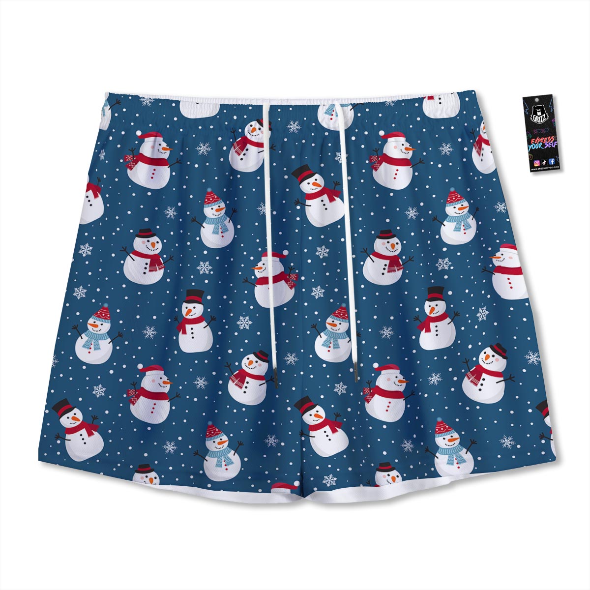 Snowflake And Snowman Print Pattern Mesh Shorts