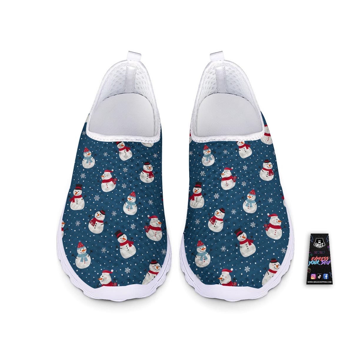 Snowflake And Snowman Print Pattern Nurse Shoes-grizzshop