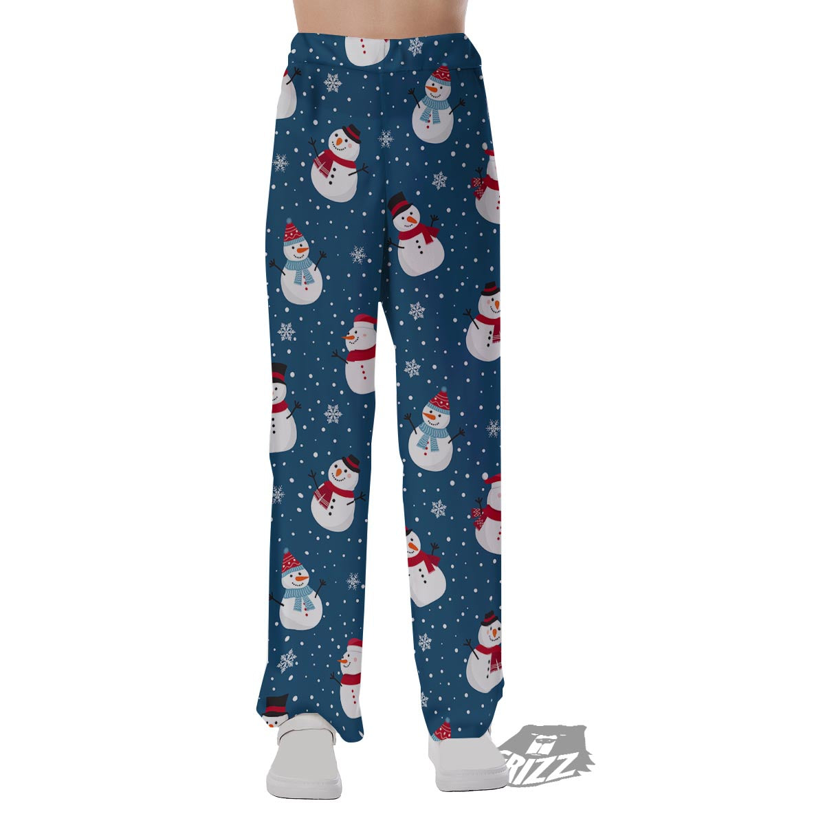 Snowflake And Snowman Print Pattern Pajama Pants-grizzshop