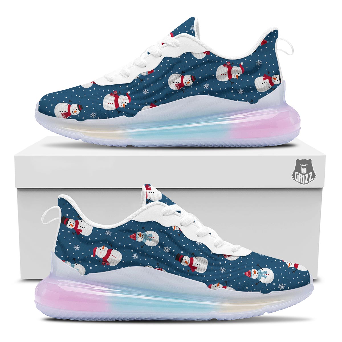 Snowflake And Snowman Print Pattern Running Sneakers-grizzshop