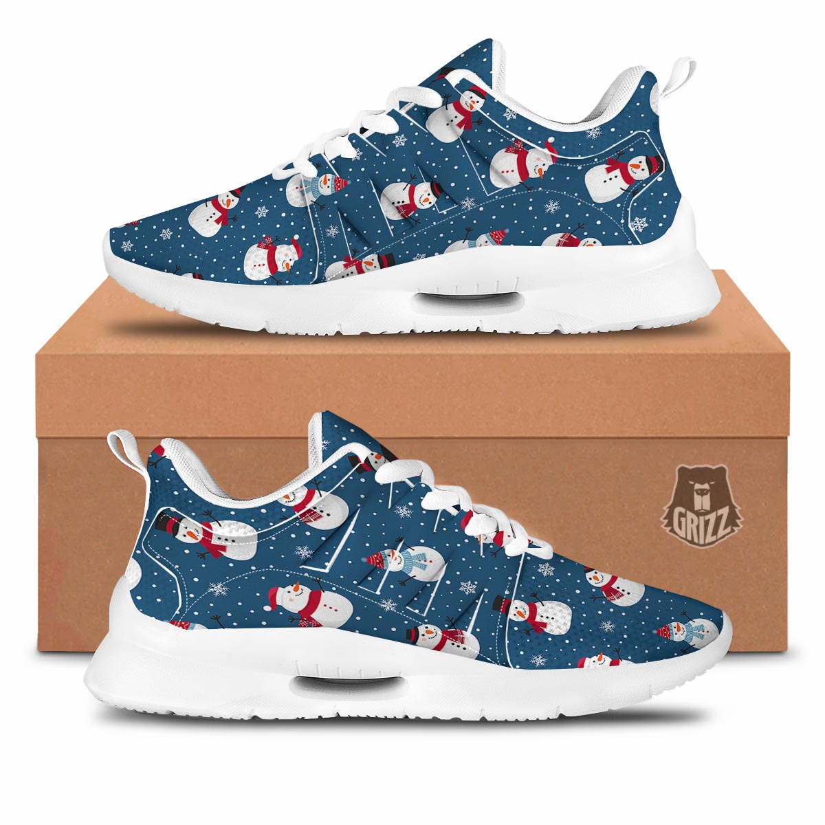 Snowflake And Snowman Print Pattern Tennis Shoes-grizzshop
